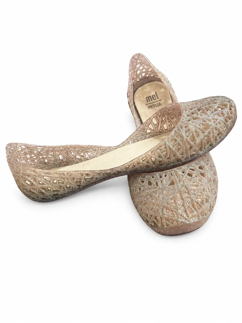Mel by Melissa Women’s Glitter Cutout Ballet Flats in Silver